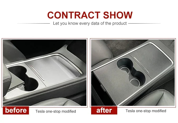 MiniRevs Real Carbon Fiber Center Console Trim Cover for Tesla Model 3/Y 2021-2023