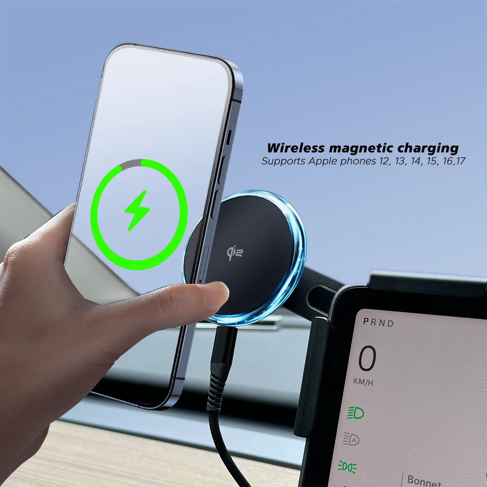 MiniRevs 25W Magnetic Wireless Charger Phone Mount for Tesla Model Y/3 Juniper 2026 | Qi2.2 MagSafe