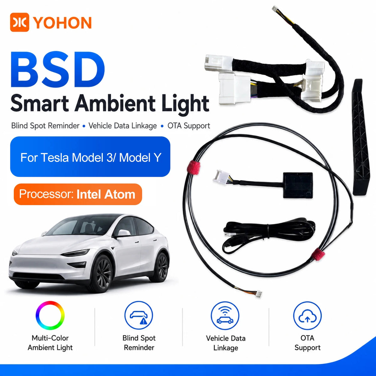 MiniRevs Smart RGB Ambient Light Bar for Tesla | Blind Spot & Speed Alert System