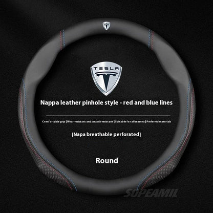 MiniRevs Suede Leather Sports Steering Wheel Cover for Tesla Model 3/Y/S/X/Roadster
