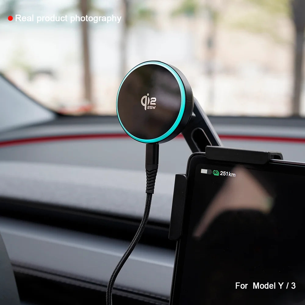 MiniRevs 25W Magnetic Wireless Charger Phone Mount for Tesla Model Y/3 Juniper 2026 | Qi2.2 MagSafe