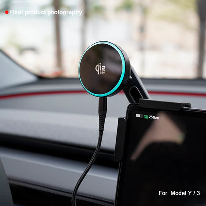 MiniRevs 25W Magnetic Wireless Charger Phone Mount for Tesla Model Y/3 Juniper 2026 | Qi2.2 MagSafe