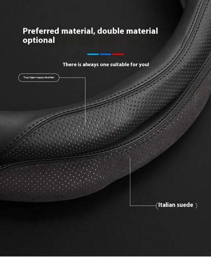 MiniRevs Suede Leather Sports Steering Wheel Cover for Tesla Model 3/Y/S/X/Roadster