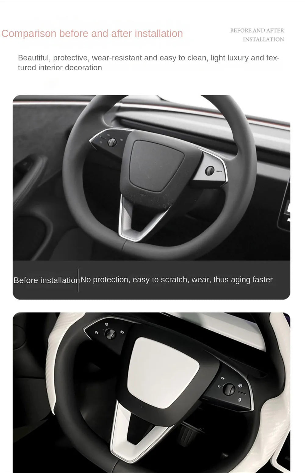 MiniRevs Matte White ABS Steering Wheel Trim Cover for Tesla Model Y Juniper 2025-2026 / Model 3 Highland 2024-2026