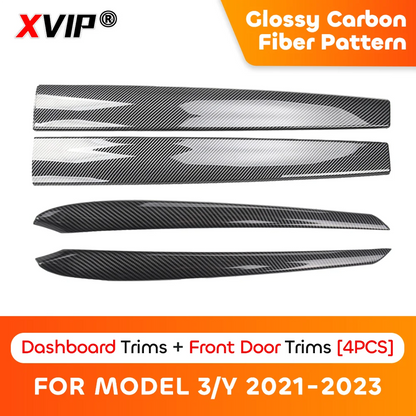 MiniRevs Carbon Fiber Dashboard & Door Trim Kit for Tesla Model 3/Y 2021-2023 | Glossy/Matte Black