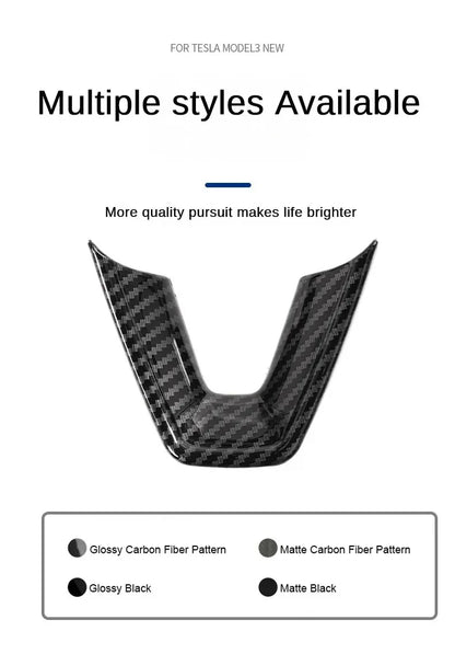 MiniRevs Carbon Fiber ABS Steering Wheel U-Shape Trim for Tesla Model 3/Y/YL Highland Juniper 2024-2026