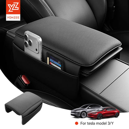 MiniRevs Leather Center Console Armrest Cover for Tesla Model 3/Y/YL Highland Juniper 2021-2026