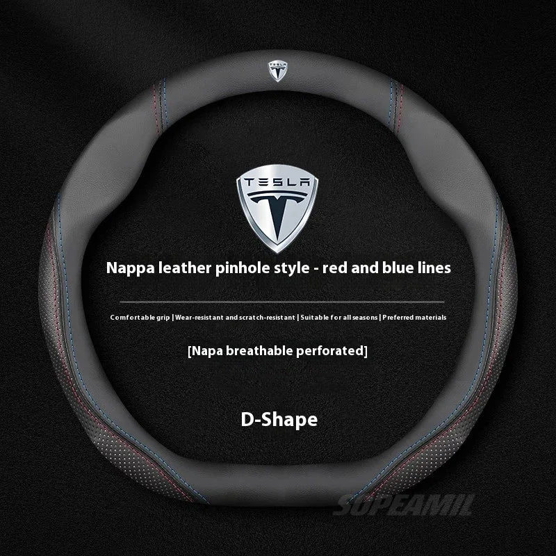 MiniRevs Suede Leather Sports Steering Wheel Cover for Tesla Model 3/Y/S/X/Roadster