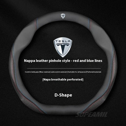 MiniRevs Suede Leather Sports Steering Wheel Cover for Tesla Model 3/Y/S/X/Roadster