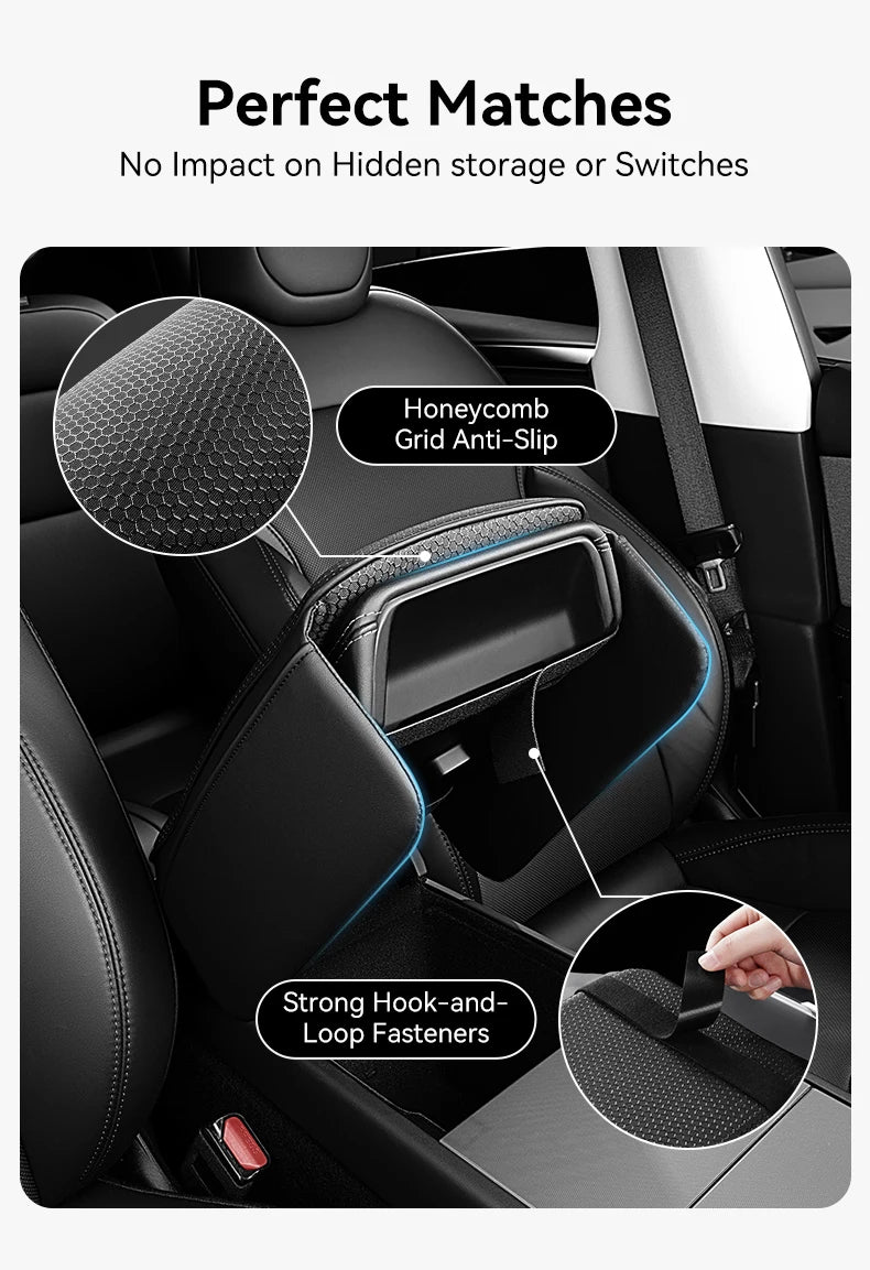 MiniRevs Leather Center Console Armrest Cover for Tesla Model 3/Y/YL Highland Juniper 2021-2026