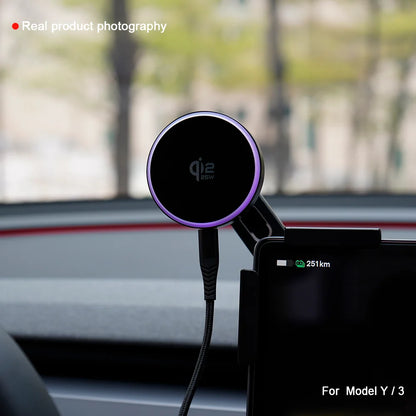 MiniRevs 25W Magnetic Wireless Charger Phone Mount for Tesla Model Y/3 Juniper 2026 | Qi2.2 MagSafe