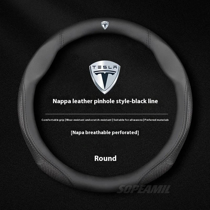 MiniRevs Suede Leather Sports Steering Wheel Cover for Tesla Model 3/Y/S/X/Roadster