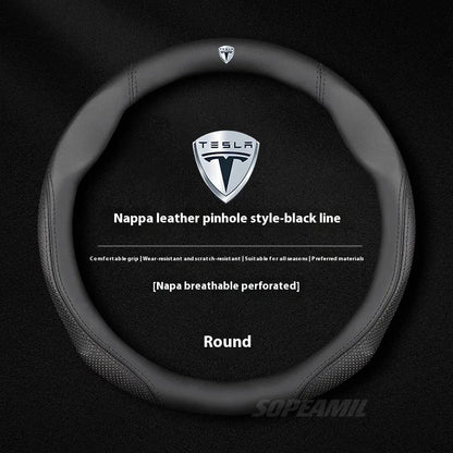 MiniRevs Suede Leather Sports Steering Wheel Cover for Tesla Model 3/Y/S/X/Roadster
