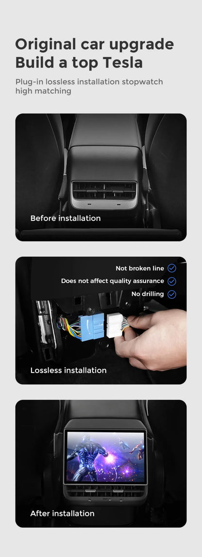 MiniRevs 8.66" Rear Seat Entertainment Display for Tesla Model 3/Y 2019-2023 | Android 13, 4G LTE, 4+64G