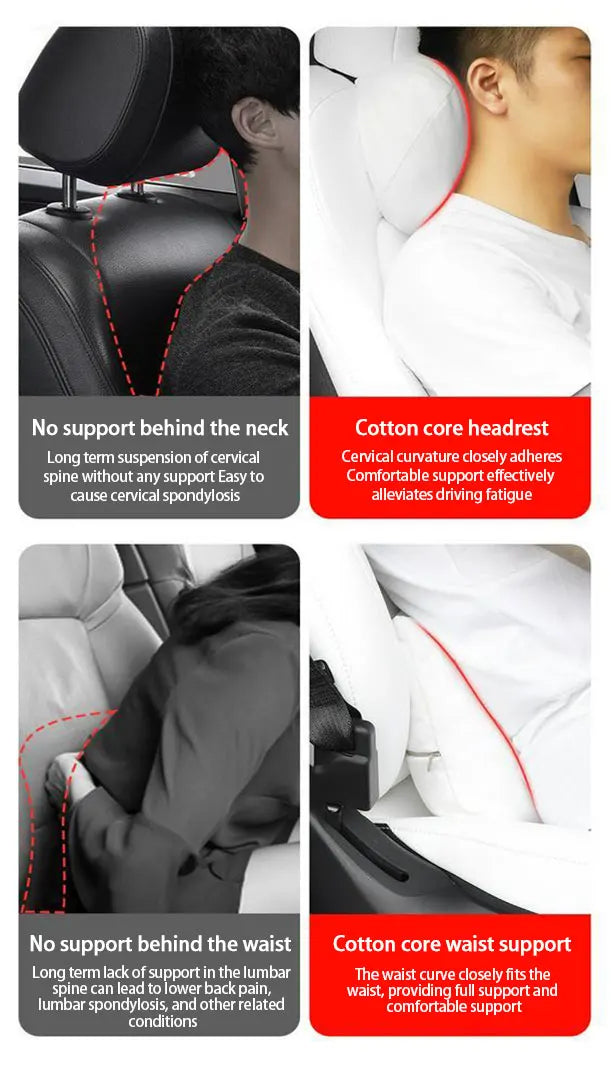 MiniRevs Flocking Neck & Lumbar Support Pillow Set for Tesla Model 3/Y