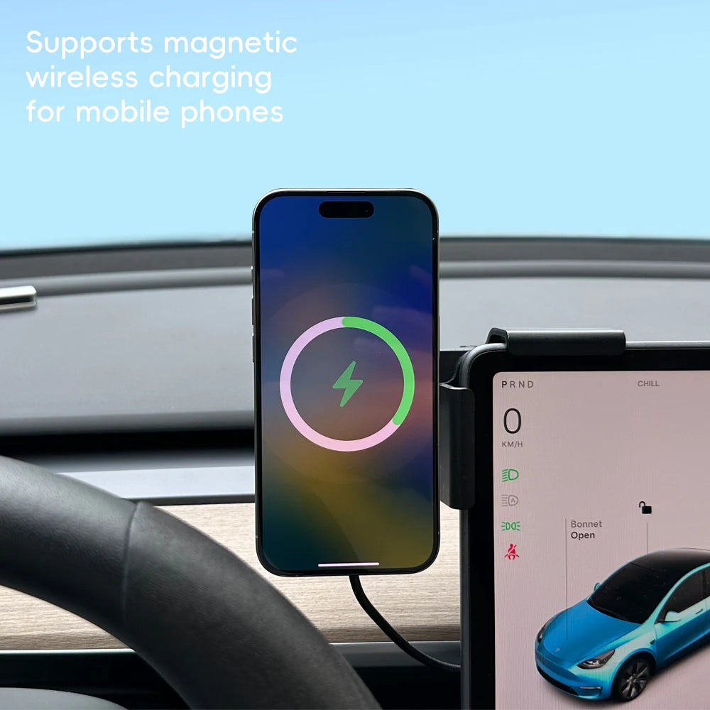 MiniRevs 25W Magnetic Wireless Charger Phone Mount for Tesla Model Y/3 Juniper 2026 | Qi2.2 MagSafe