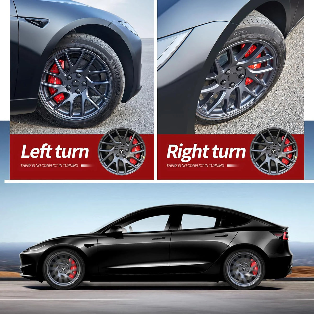 MiniRevs Brake Caliper Covers for Tesla Model 3 Highland 2024-2026 (4-Pack with Decals)