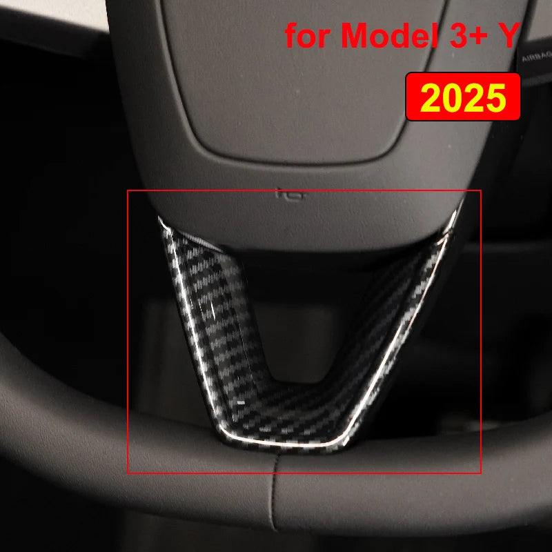 MiniRevs Carbon Fiber ABS Steering Wheel U-Shape Trim for Tesla Model 3/Y/YL Highland Juniper 2024-2026