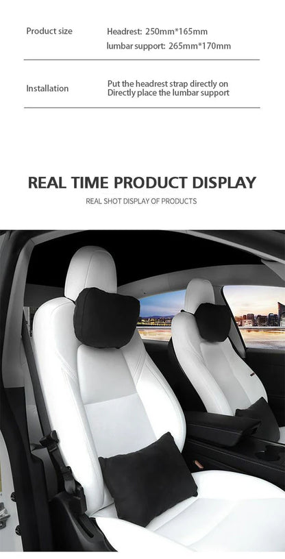 MiniRevs Flocking Neck & Lumbar Support Pillow Set for Tesla Model 3/Y