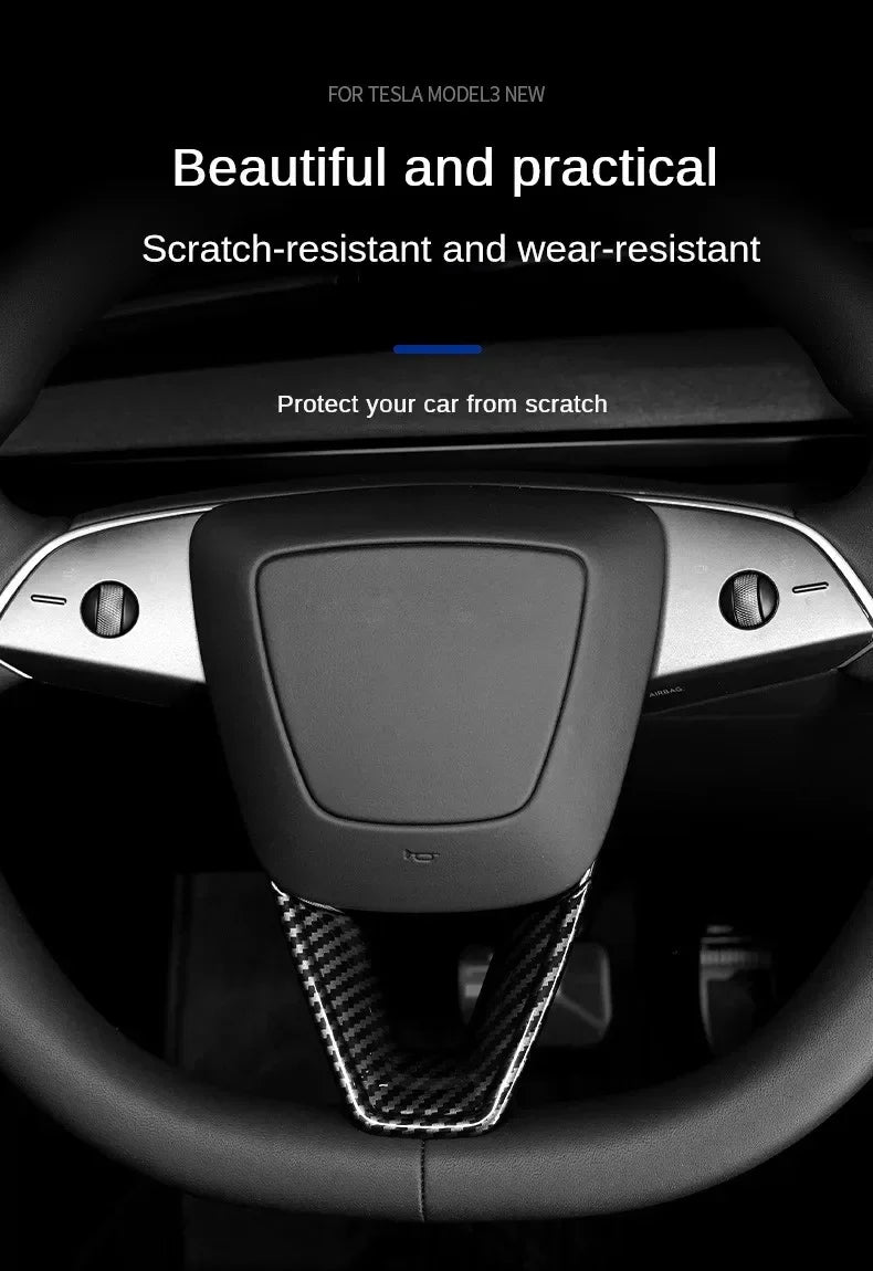 MiniRevs Carbon Fiber ABS Steering Wheel U-Shape Trim for Tesla Model 3/Y/YL Highland Juniper 2024-2026