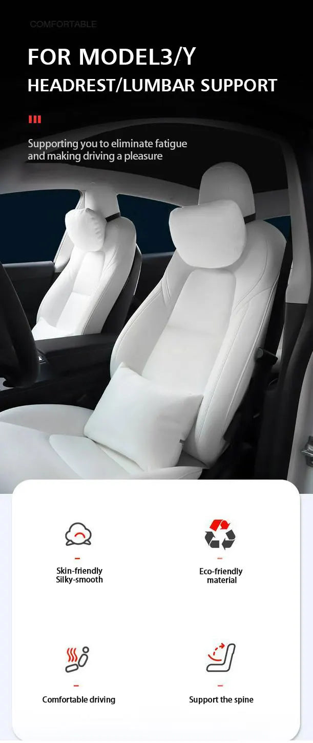 MiniRevs Flocking Neck & Lumbar Support Pillow Set for Tesla Model 3/Y