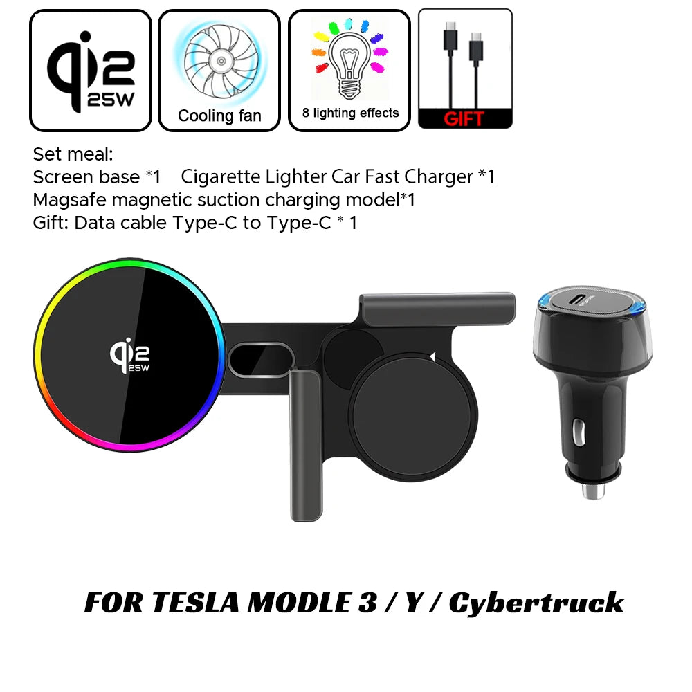 MiniRevs 25W Magnetic Wireless Charger Phone Mount for Tesla Model Y/3 Juniper 2026 | Qi2.2 MagSafe
