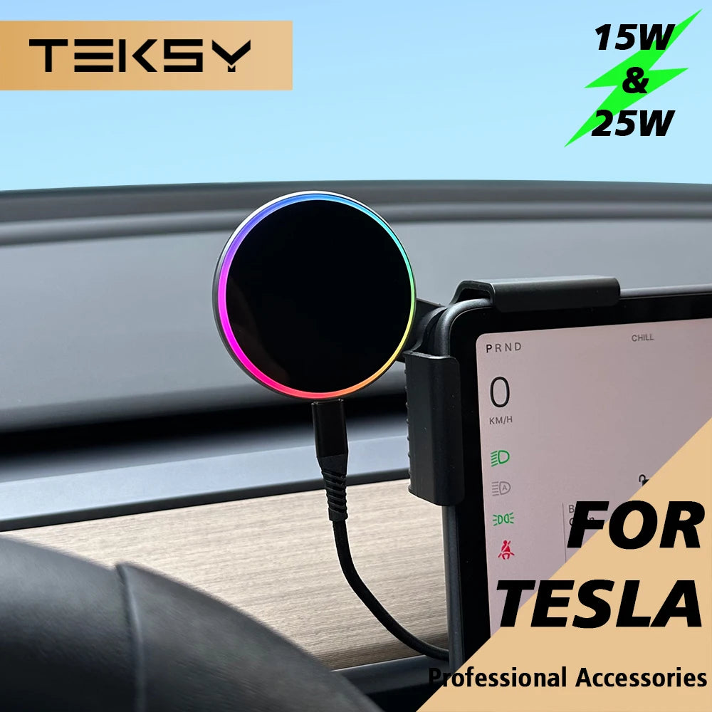 MiniRevs 25W Magnetic Wireless Charger Phone Mount for Tesla Model Y/3 Juniper 2026 | Qi2.2 MagSafe