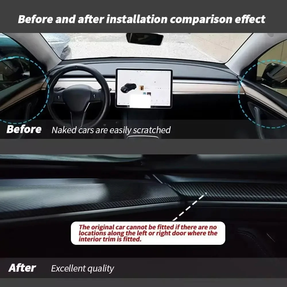 MiniRevs Carbon Fiber Dashboard & Door Trim Kit for Tesla Model 3/Y 2021-2023 | Glossy/Matte Black