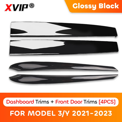 MiniRevs Carbon Fiber Dashboard & Door Trim Kit for Tesla Model 3/Y 2021-2023 | Glossy/Matte Black